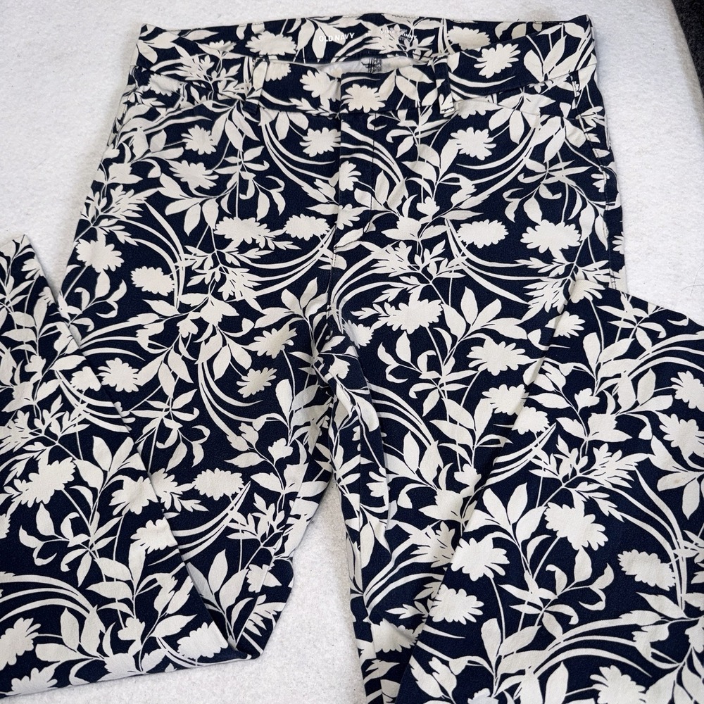 Old Navy Pixie Skinny Ankle Pants Women's 10 Navy White Floral Stretch